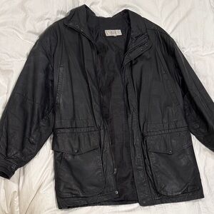 Real authentic 100% leather field jacket midi length